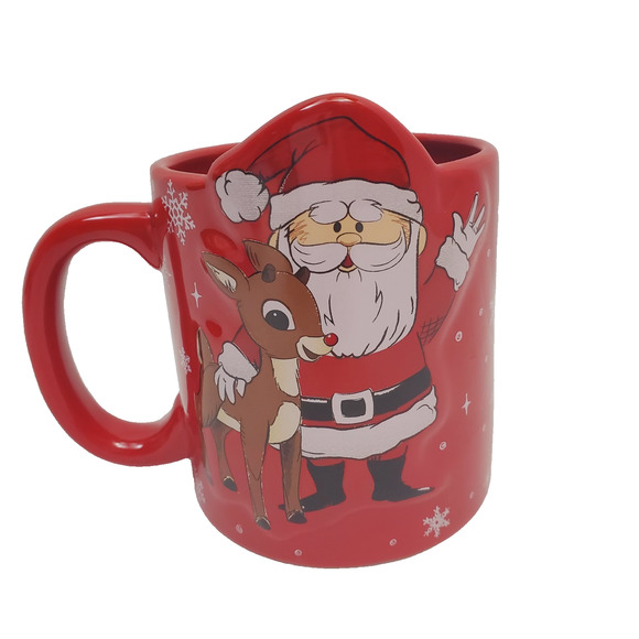 Christmas Classics Rudolph The Red-Nosed Reindeer Santa Embossed Red Mug Cup - Picture 2 of 6